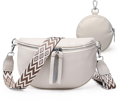 Sac Banane Femme Chic Noir Sac à Bandoulière pour Femme Petit Sac a Main Femmes Bandoulieres en Cuir Végétalien Large Sangle avec Porte Monnaie Amovible (Beige)