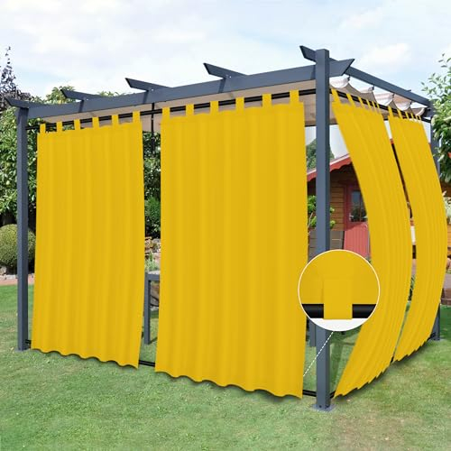 Easy-Going Outdoor-Terrassen-Vorhänge, abnehmbare Schlaufen, winddicht, wetterfest, für Cabana, Veranda, Pergola und Pavillon, mit Schlaufen unten, 2 Paneele, 137 x 213 cm, Gelb