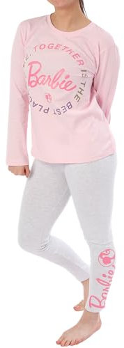 Barbie Pyjamas pour Femmes | Pyjama en Coton pour Femme | Pyjamas à Manches Longues pour Femmes | Rose| XL