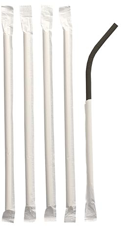 1000 pajitas flexibles, papel Ø 6 mm · 20 cm negro envuelto individualmente