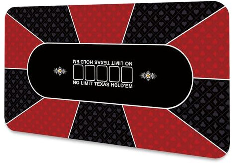 LaiEr Pokermatte10 Spieler Texas Hold'em Gummimatte Pokeroberseite Matte für Tabelle Faltbare bewegliche Pokertischanordnung für Pokerspiele Blackjack Kasino,(120*60*0.2cm,Rot)