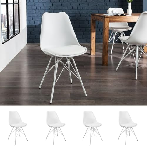 LEBENSwohnART 4er Set Design-Klassiker Stuhl Norway Weiss-Weiss Retro