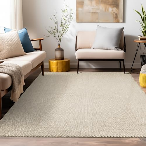 Teppium Moderner Kurzflor Teppich Wohnzimmer 250x350 (240 x 340 cm) Beige - Dekorativer Cut-Loop Schlingenteppich, Langlebig, Robust, Schlingenflor - Ideal für Schlafzimmer und als Küchenteppich