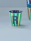 Rice Melamin Becher medium gestreift mit Buchstaben, Modell für Jungen blau/grün/mint- Töne, Größe 9 x 9 cm (R Junge)