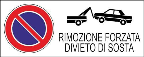 M-ITALY CARTELLO SEGNALETICO UNI - DIVIETO DI SOSTA RIMOZIONE FORZATA - Adesivo Extra Resistente, Pannello in Forex, Pannello In Alluminio (60x25, Alluminio)