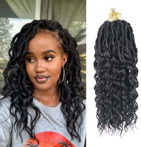 FANWYFYU 6 Pack Deep locs crochet cheveux 14 pouces faux locs crochet cheveux bohème déesse locs crochet tresses pré - roulé crochet boucles (1B)