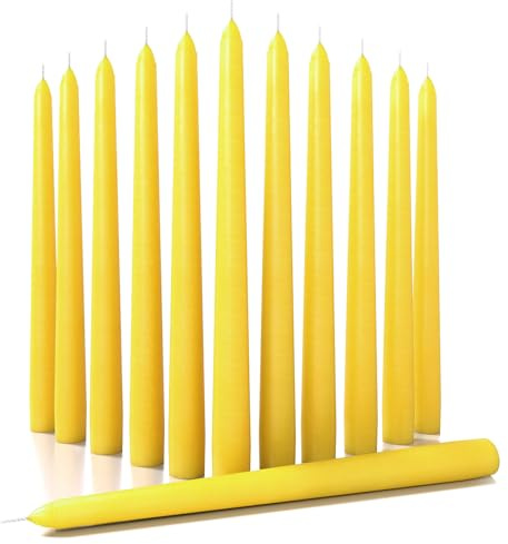 CANDWAX 10 inch Taper Candles - Set of 12 - Dripless Tapered Candlesticks - Perfect for Dinner or Home Décor Yellow Candles