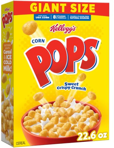 Kellogg's Corn Pops Céréales pour petit-déjeuner, 8 vitamines et minéraux, collations pour enfants, taille géante, originale, boîte de 640,7 g (1 boîte)