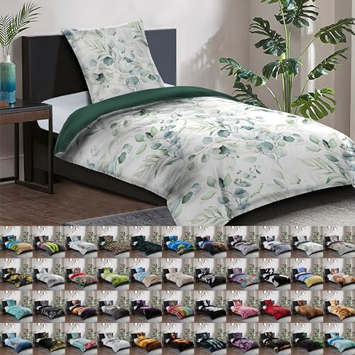 Sanilo® Bettwäsche 135x200 cm, 100% feinste Baumwolle, 2-teilig, Bettbezug, Kissenbezug 80x80cm, Oeko-TEX Zertifiziert (Eukalyptus, 2-teilig 135x200 cm)
