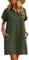 Zeagoo Womens Linen Dress Ladies Casual Short Sleeve V-Neck Summer Beach Dresses for Women Light Green S