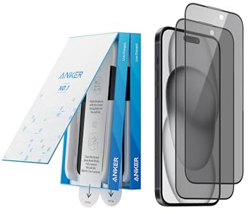Anker 2 Pack for iPhone 15 Plus Privacy Screen Protector, Anti-Spy HD Tempered-Glass Privacy Screen Protector, Easy Installation Exclusively for iPhone 15 Plus (2-Pack)