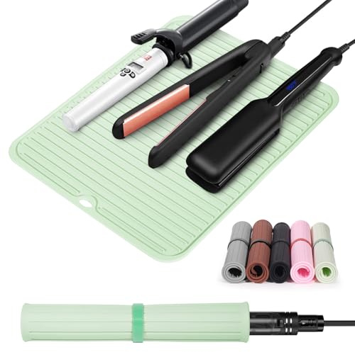 Quccefods Heat Resistant Mat Large Silicone Hot Hair Tools Mat for Curling Irons Flat Iron Hair Straightener Portable Hair Styling Tools Hot Pad Cover