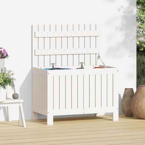 ShGaxin Gartentruhe Weiß 76x42,5x54 cm Massivholz Kiefer, Gartenschrank, Gartenbox, Paketbox, Auflagenbox, Balkonschrank, Gartenkiste, Aufbewahrungsbox Outdoor, Kissenbox - 836145