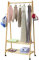 Casaria® Kleiderständer auf Rollen Holz Stabil Bambus Kleiderstange Schmal mit 4 Haken 2 Ablagen Offen Garderobenständer 155x70cm Flur Jackenständer