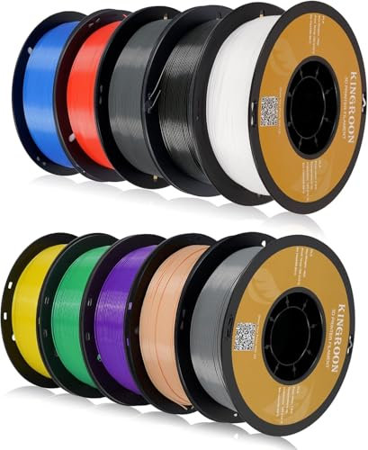 Kingroon PLA Plus (PLA+) 3D-Drucker-Filament, 10 Rollen, Maßgenauigkeit +/- 0,03 mm, 10-kg-Spule, 1,75 mm, Schwarz, Weiß, Grau, Rot, Blau, Grün, Lila, Haut, Silber, Gelb…
