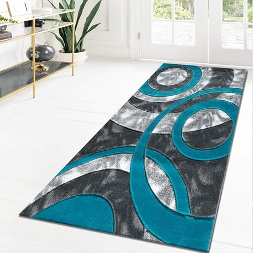 Cozy Haven Ecliptic Runner Rug - Washable Hallway Carpet Runners, Non-Slip Floor Mats for Kitchen, Living Room, Corridor, Entryway, Door Entrances – (Crystal Teal, 80x150 cm)