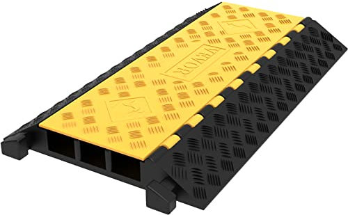 VEVOR 3-Channel Rubber Cable Protector Ramps Heavy Duty 44000Lbs Load Capacity Cable Wire Floor Cord Cover Ramp Speed Bump Driveway Hose Cable Ramp Protective Cover