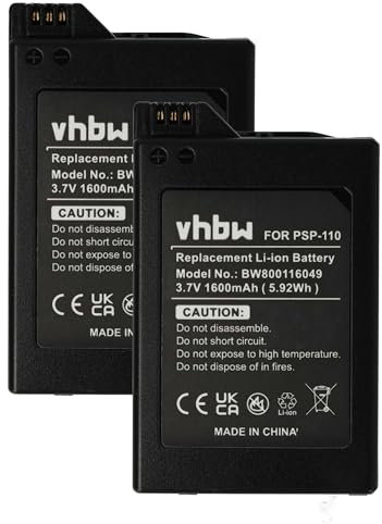 vhbw 2X Batería Compatible con Sony PSP-1006, PSP-1004, PSP-1000KCW, PSP-1001 Consola (1600mAh, 3,7V, Li-Ion)