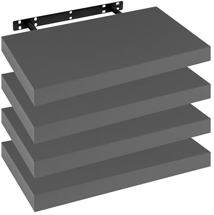 WOLTU Wandregal,Schweberegal Dunkelgrau,40x22.9x3.8cm,MDF 4er | Wandregal Bücherregal Regale für Deko Wandablagen aus MDF Holz, 4er Hängeregal für Büro,Wohnzimmer, Schlafzimmer,Küche