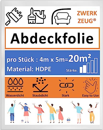 6x ZWERKZEUG® 6 Stück Set je 4m x 5m Maler Abdeckfolie Transparente Staubschutzfolie Plastikplane Allzweck-Folie Malerplane Malerfolie Abdeckvlies Abdeckplane Malerarbeit (Normal x 6 Stück)