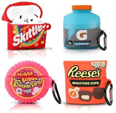 (4 Packung) Silikon Hülle für AirPods 4 Ohrhörer(2024), XMBYGY Cartoon Aufladung Stoßfeste Schützende Kopfhörer Abdeckung mit Schlüsselbund für AirPods 4th Erzeugung (Rees+SKIT+G+Bub)