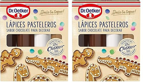 DR. OETKER 4 Lápices Pasteleros de Sabor a Chocolate, Especial Repostería, Para Decorar Pasteles, Galletas, Cupcakes o Tartas - Pack de 3y1 Blanco, Marrón, Caramelo y Negro (Paquete de 2)