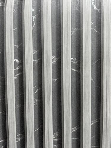 WPE® Realistic 3D Wooden Slats Wallpaper on Grey with Black and White Marble Background - Textured Wall Covering for Living Room, Bedroom, and Office Decor