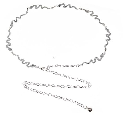 VueLux Damen Gürtel Mode Taillengürtel Metall Kettengürtel Verstellbare Taillenkette Schlanke Hüftkette für Jeans Kleider (Silber Schlange)