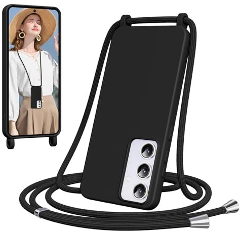 Woijrly Coque pour Samsung Galaxy A55 5G avec Cordon, Collier Étui Silicone avec Tour de Cou Lanière, Réglable, Amovible, Antichoc Bumper Housse, Noir