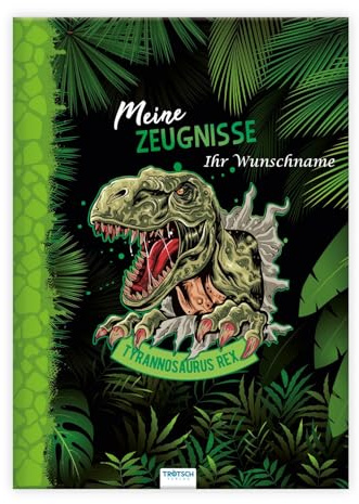 Zeugnismappe mit Gravur / A4 / Dino - T-Rex / wattierter Einband / 10 Einlagen