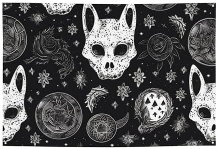 Willkommensbanner, Party-Flagge, Fotografie-Hintergrund, Banner, Totenkopf, Katze, Mond, Gothic-Schild, Foto-Requisiten, Banner für Zaun, Geburtstag, Garten, Partyzubehör, Gastgeschenke