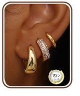 MILACOLATO 3 Paar Ohrringe Gold Creolen & Silber 925 Set 18K Vergoldet Hypoallergen Goldene Ohrringe Damen Huggie Klein Creolen Gold/Silber Ohrringe Stapelbar für Piercing Ohr-AG