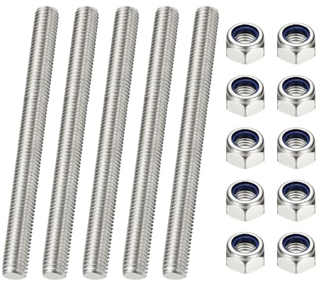 PATIKIL 5 Pcs Varilla Roscada Completa M4 X 120mm Tornillo Largo De Rosca | Derecha, Acero Inoxidable 304, Con Tuercas, Para Tuberías Abrazaderas Soportes Y Pernos En U