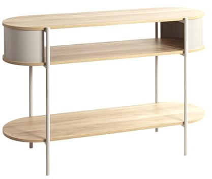 HAKU Konsolentisch Eiche Natur und Kaschmirgrau – schmale Konsole in ovaler Form, aus Metall und MDF Maße: B 110 × H 76 × T 39 cm Style: Modern