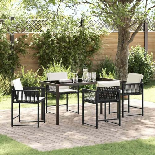 Qnhdfrt Gartenmöbel Set 5-TLG Schwarz Poly-Rattan Tisch 140x80 cm mit 4 Stühlen Modernes Design Robust und Langlebig für Garten Terrasse und Balkon