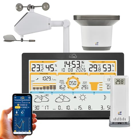 TFA Dostmann WLAN Wetterstation TFA.me ID-05 8-in-1, 35.8106, Profi-Wettervorhersage wetter.com 4 Tage, Online-Portal, inkl Wind-Regen-Temperatur-Luftfeuchtigkeit Sender, Wetterwarnungen, schwarz