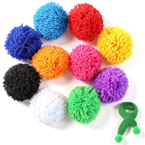 8 cm Bunte Pompons 10 Stück Mehrfarbig Pompons Groß Bunte Flauschigen Bälle Kunstfell Plüsch Pom Poms Bommel zum Basteln Fellbommel für DIY Kunsthandwerk Handwerk Dekorationen Mütze