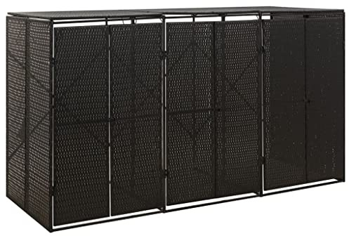 Cache Poubelle Extérieur Triple, Abri Rangement de Poubelle Triple Noir 207x80x117 cm Résine tressée