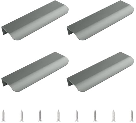 MOROBOR Moderne Fingermuldengriffe, 4 Stück Aluminiumlegierung Möbel Schubladengriffe Versteckte Schrank Küchen Schubladengriffe Knöpfe, 120mm/Anthrazitgrau