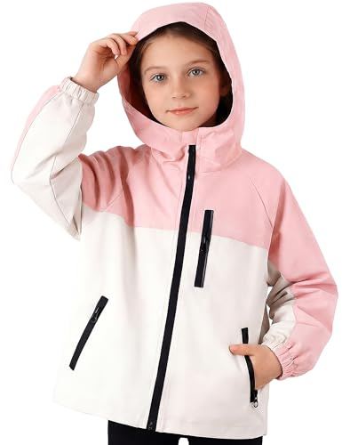 Hoseay Veste Enfants Manteau Imperméable Bandes Réfléchissantes Âge 5-13 | Poches Zippées, Léger Capuche Blouson Coupe-vent, Filles Garçons Vêtements D'extérieur, Pluie, École, Printemps, Automne