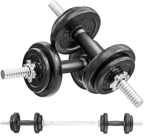 SPORTNOW 2-in-1 Adjustable Dumbbells Set, 20kg Cast Iron Weights Dumbbells Set with Non-Slip Grip for Strength Training, Weight Lifting, Bodybuilding, Home Gym Workout Equipment for Men & Women
