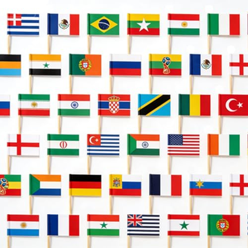 100pcs Different World Toothpick Flags Cocktail Flag,Small Different Nations Flag Cupcake Cake Toppers Mini Flags On Sticks for Cakes Decorations Food Fifa World Cup 2026 Pub Royal Event Decoration
