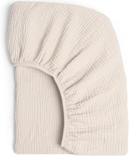 Musselin-Baumwolle Spannbettlaken 80x40cm, Kinderwagen Spannbettlaken Stubenwagen Matratzenbezug für Moseskorb, Babybett und Beistellbett für Jungen und Mädchen, Khaki
