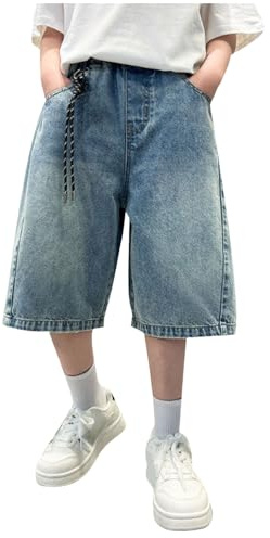 Short Jean pour garçon de Jogging Baggy Pantalon Sport Court Solide Printemps té Ample et Respirant Cargo Ado Garcon Taille élastique Longueur Genou Jambe Large décontracté Tendance Baggy Streetwear