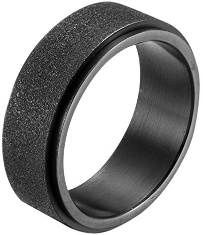 PAURO Unisex Schmuck Edelstahl Schwarz Sand Explosion Spinner Band Ring 8Mm Breite Größe 65