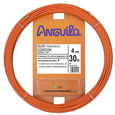 Anguila| Guía Pasacables | Terminales Intercambiables | Cordón de Acero + Propileno | Color Naranja | Diámetro 4mm | 30 metros