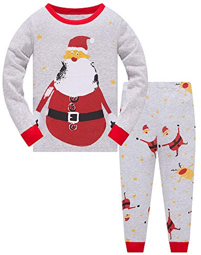TEDD Pigiama Natale Ragazzo Ragazza Babbo Natale 100% Cotone Lungo Indumenti da Notte Abiti Natalizi Vestiti Bambino Due Pezzi Impostato Regalo di Natale per Unisex Bambini 5-6 Anni