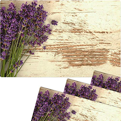 Tischsets 4er als abwaschbare Frühling und Sommer Tischdeko - Platzsets Vintage Lavendel Blumen als Tischuntersetzer in 43 cm - Platzdeckchen als Tischunterlage für Esstisch Wohnzimmer Tisch