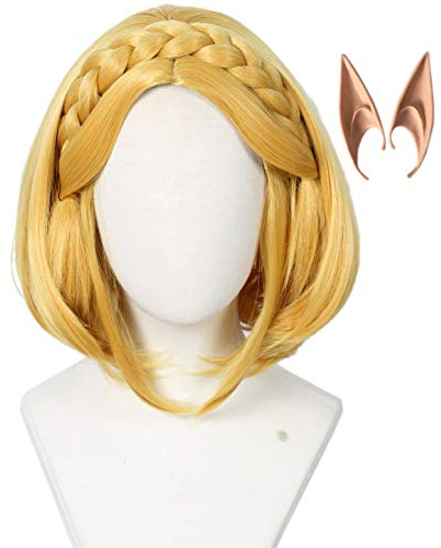 Linfairy Short Blonde Bob Perücken Halloween Cosplay -Perücken mit 2 Elfenohr