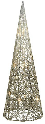 Kaemingk stimmungsvolle weihnachtliche dekorative LED- Leuchtpyramide nur für innen mit Gold- Silber -Glitzer ca. 60 cm hoch